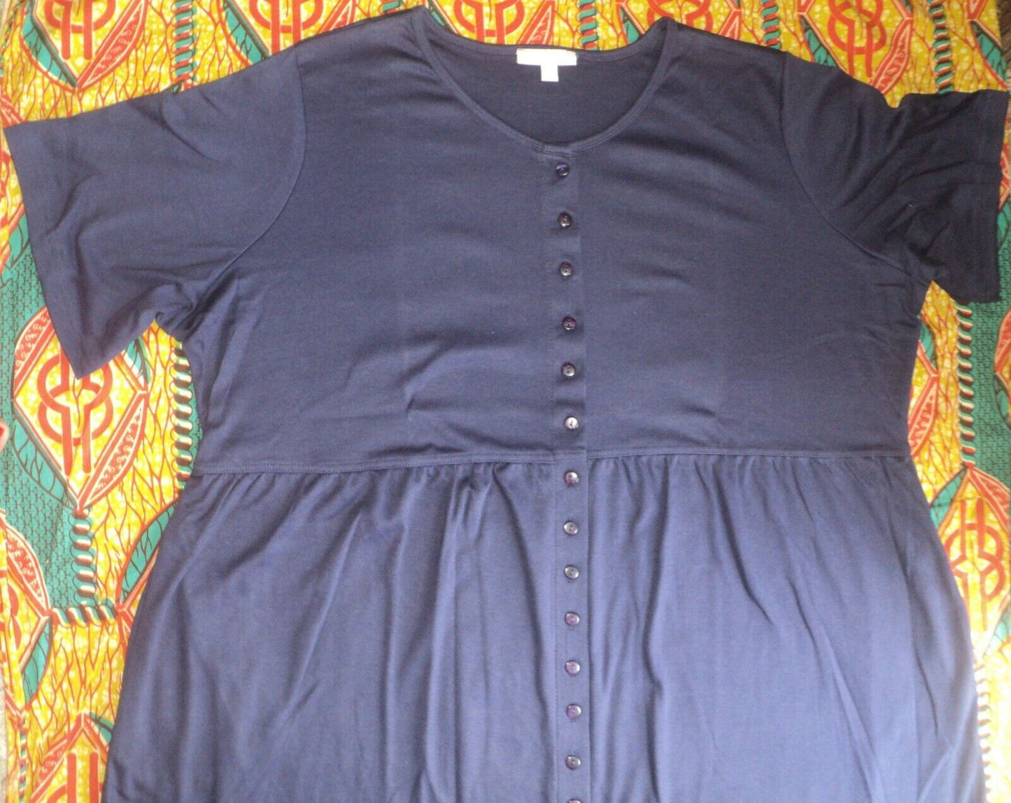 Woman Within Petite Plus Size Navy Button Front Empire Waist Dress Sz 4X(34/36)