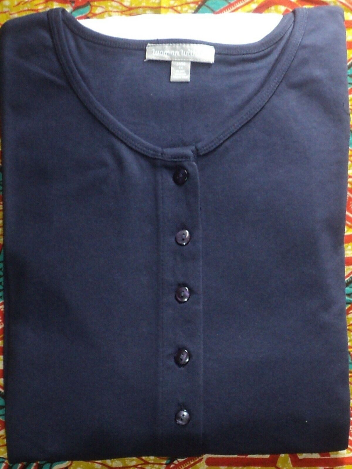Woman Within Petite Plus Size Navy Button Front Empire Waist Dress Sz 4X(34/36)