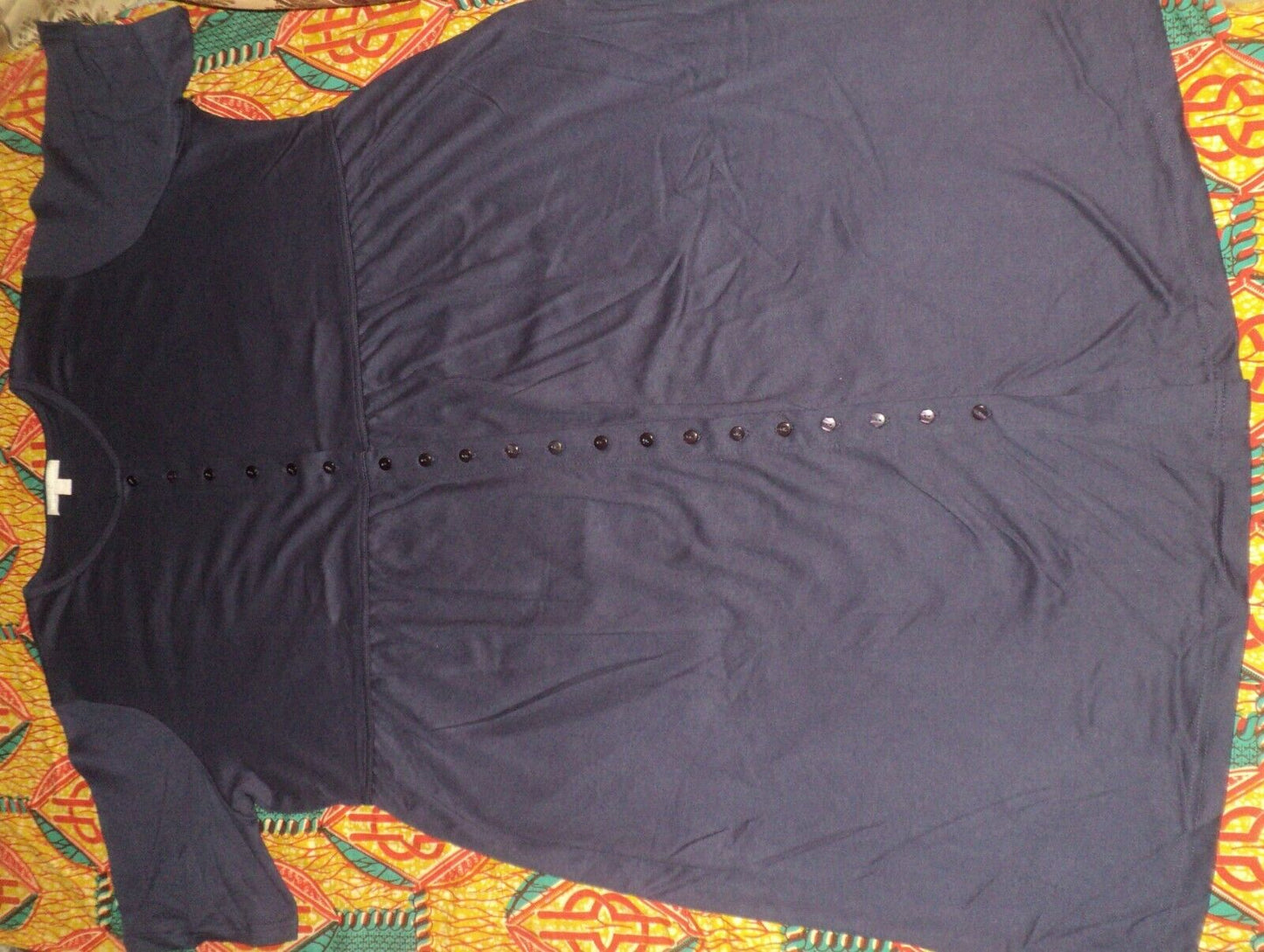 Woman Within Petite Plus Size Navy Button Front Empire Waist Dress Sz 4X(34/36)