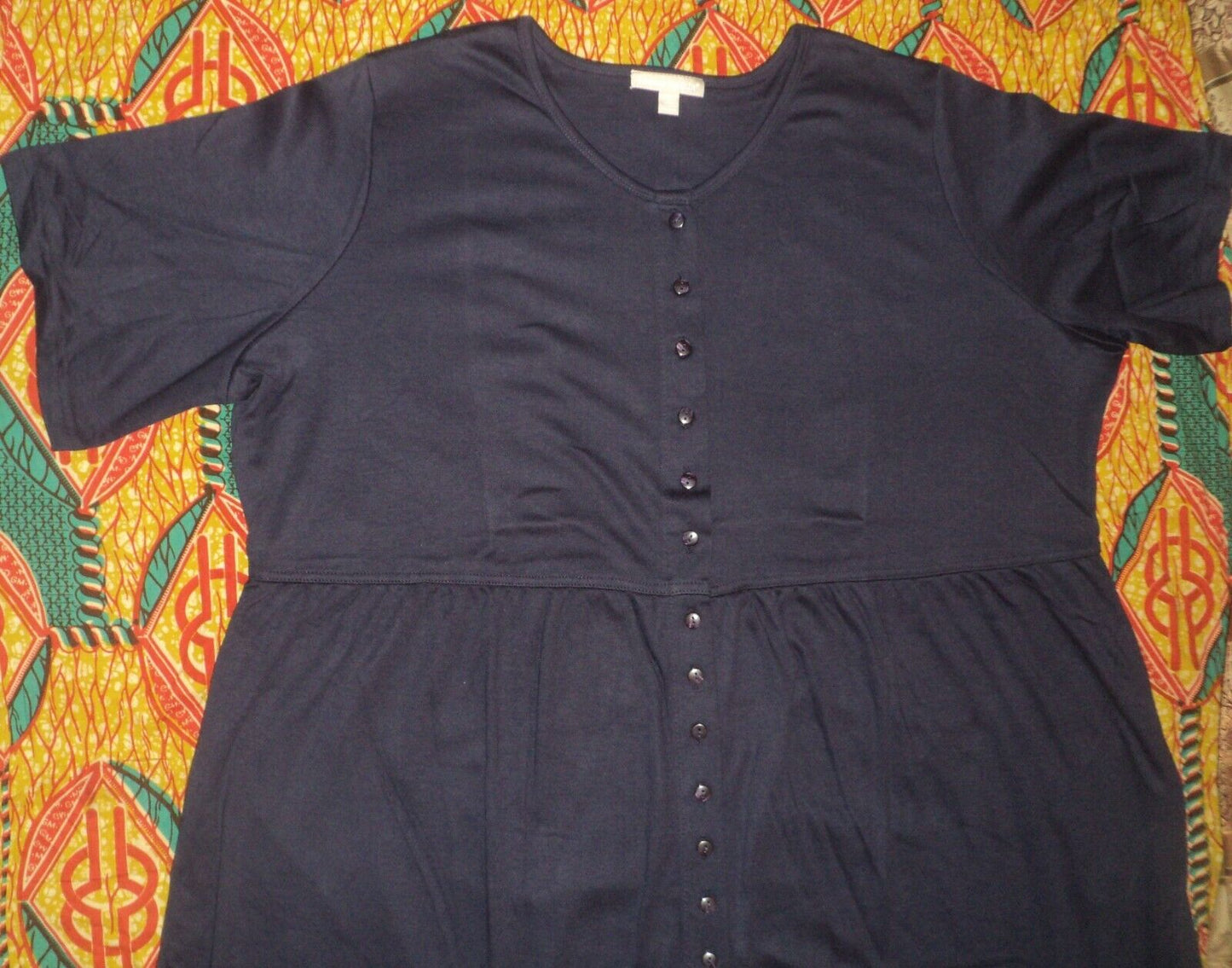Woman Within Petite Plus Size Navy Button Front Empire Waist Dress Sz 4X(34/36)