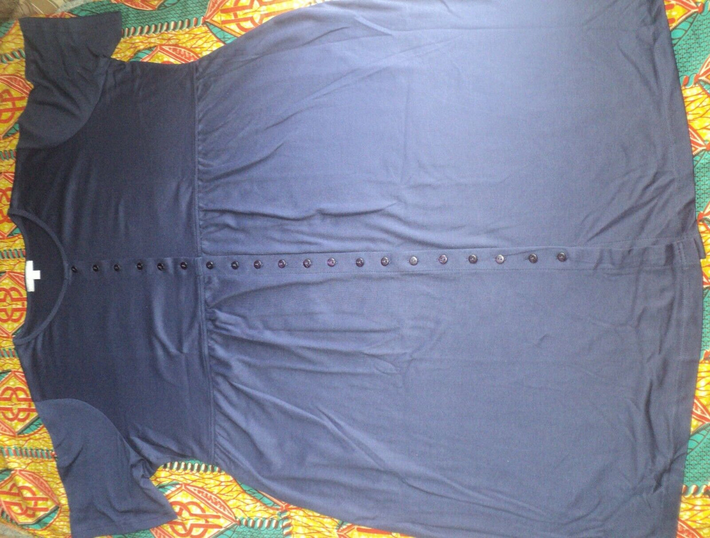 Woman Within Petite Plus Size Navy Button Front Empire Waist Dress Sz 4X(34/36)