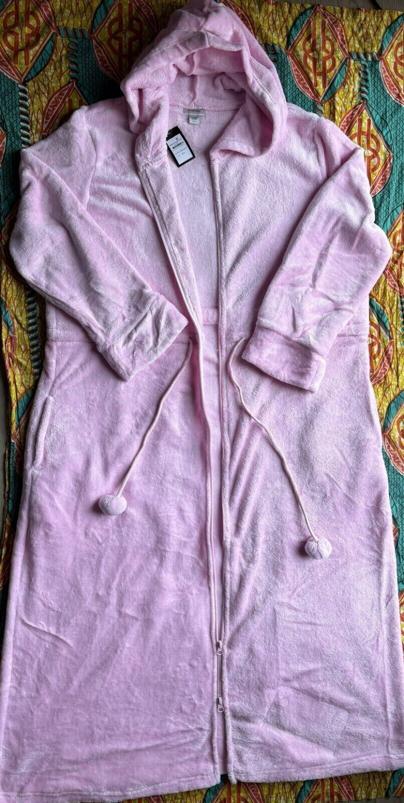 Avenue Plus Size Pink Tulle Zip Front Plain Hooded Robe Size 22/24