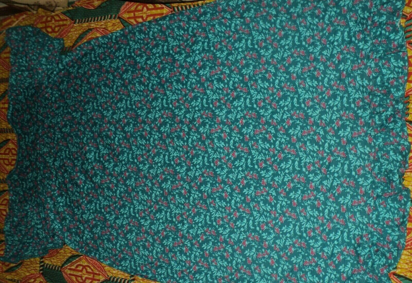 Dreams & Co. Plus Size Deep Teal Floral Long Cotton Knit Nightgown Sz 6X(42/44)