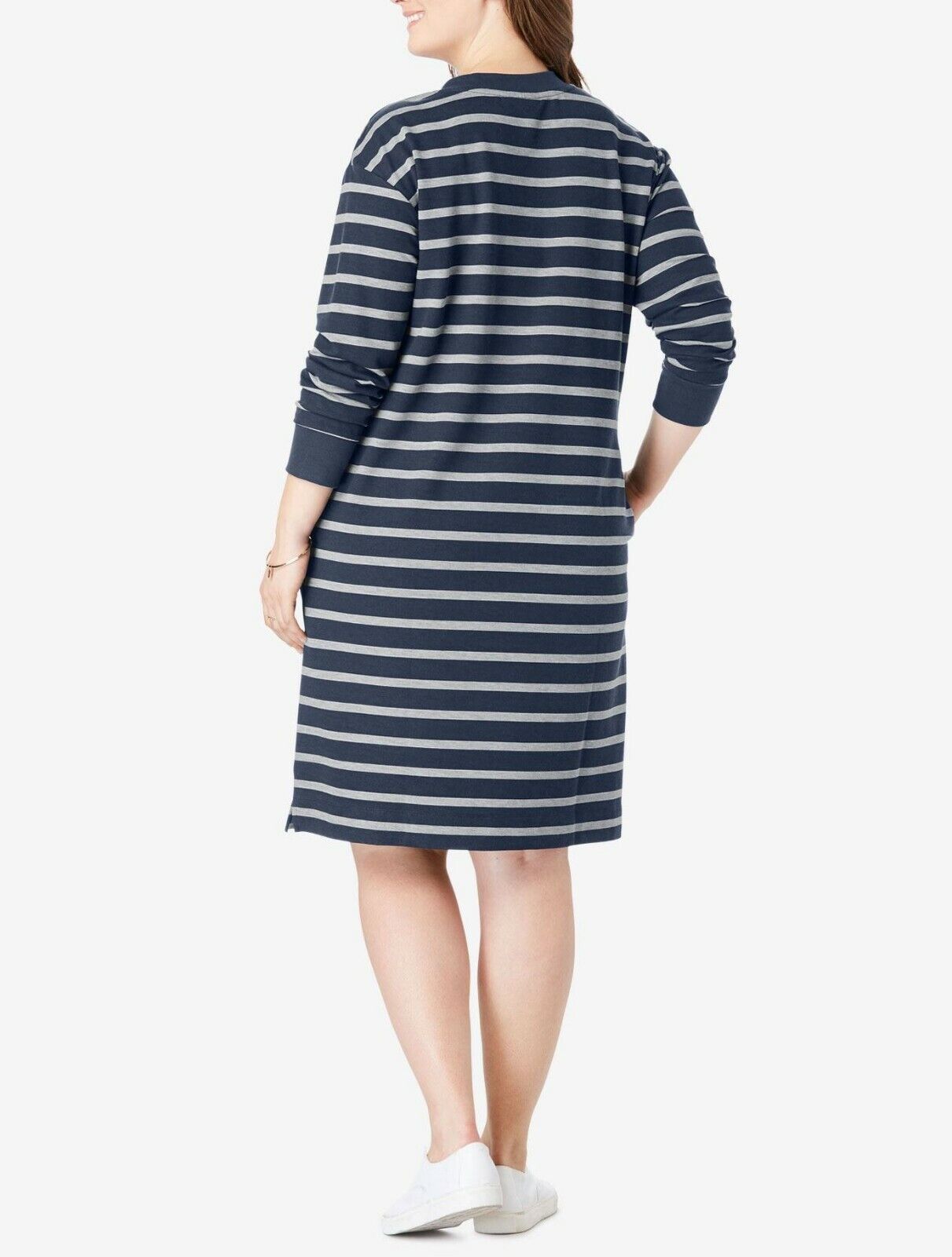 Woman Within Plus Size Vivid Red White Stripe Lace-Up Front Fleece Dress Size L