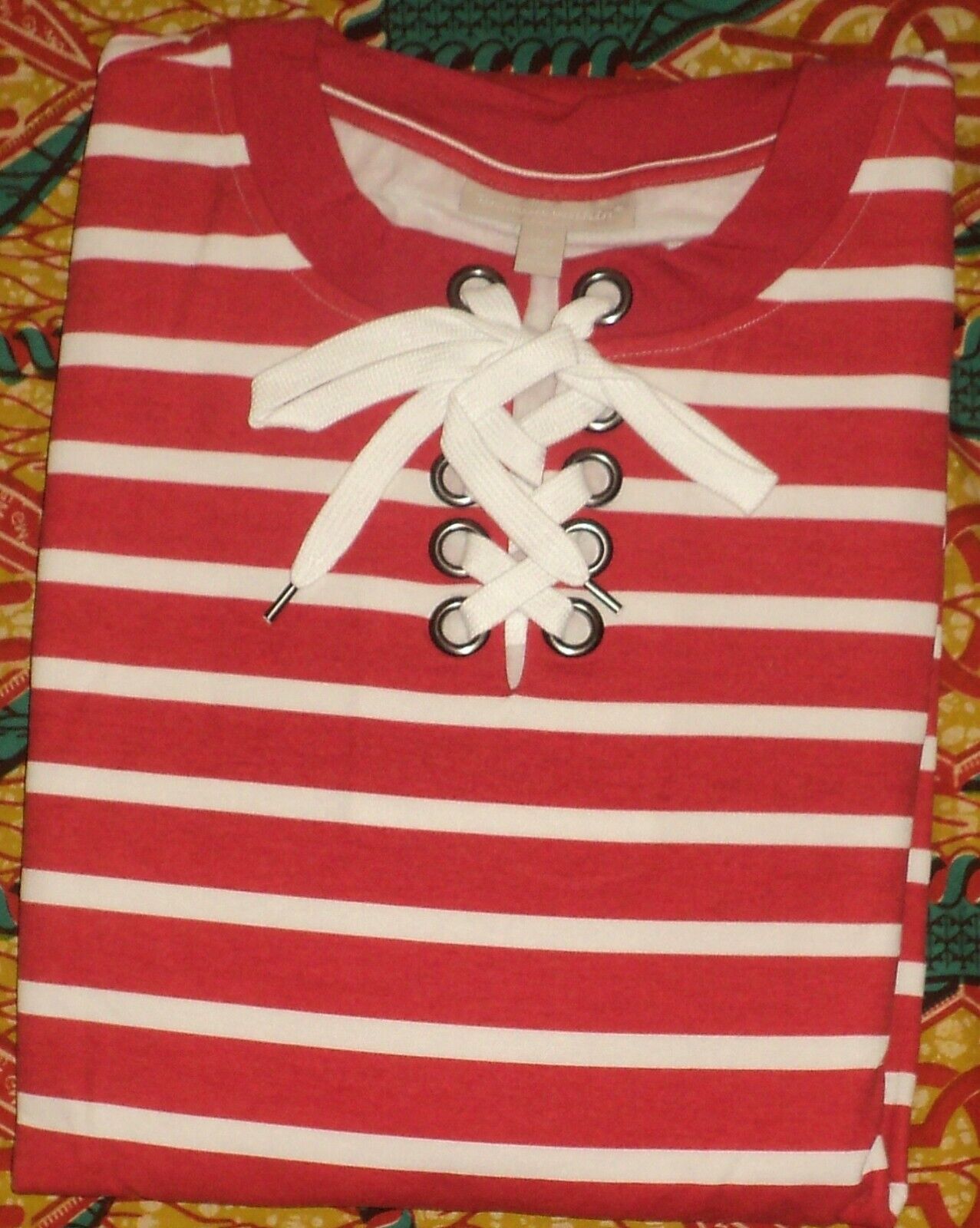 Woman Within Plus Size Vivid Red White Stripe Lace-Up Front Fleece Dress Size L