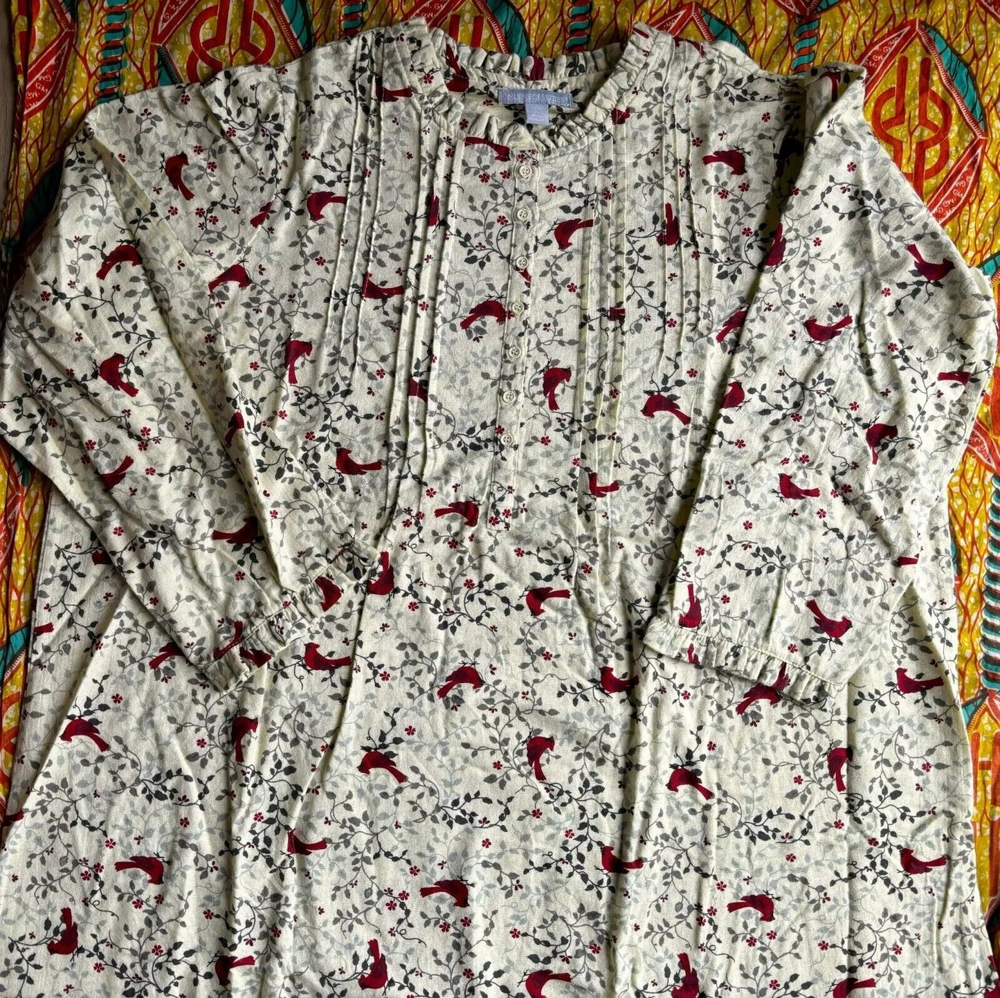 Only Necessities Plus Size Classic Red Cotton Flannel Print Nightgown Size 3X
