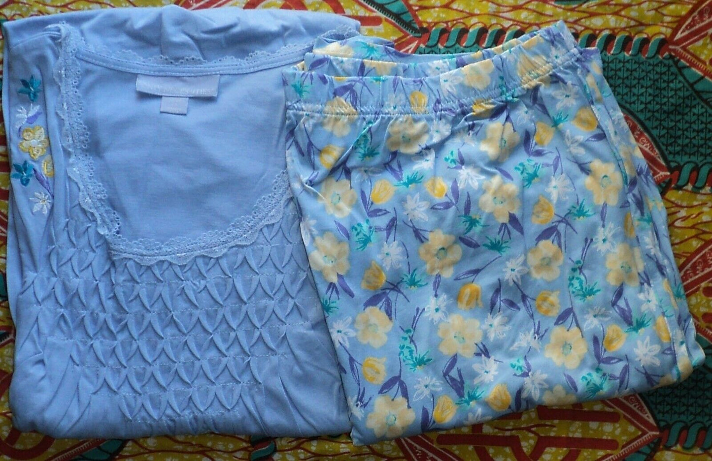 Only Necessities Plus Size Sky Blue Tulip Smocked Capri Pajamas Set Size 1X