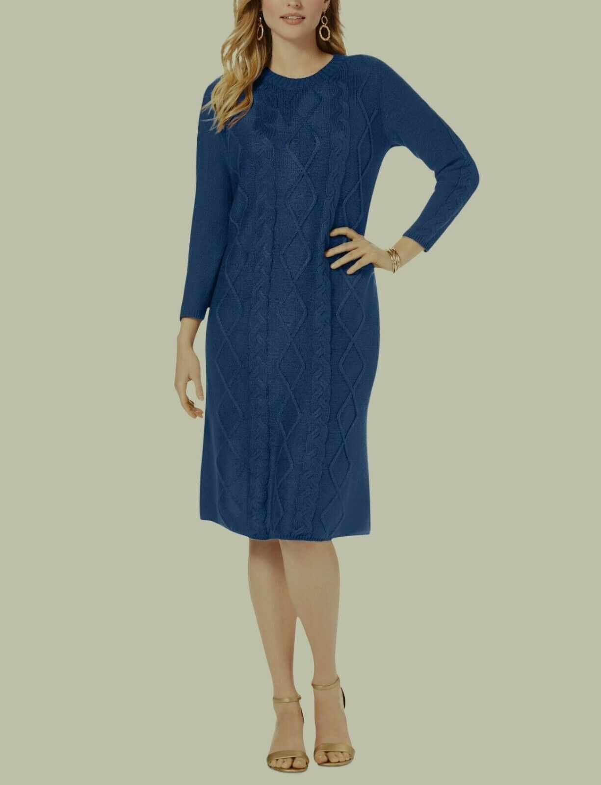 Jessica London Plus size Blue Cable Knit Long Sleeves Sweater Dress Size 22/24