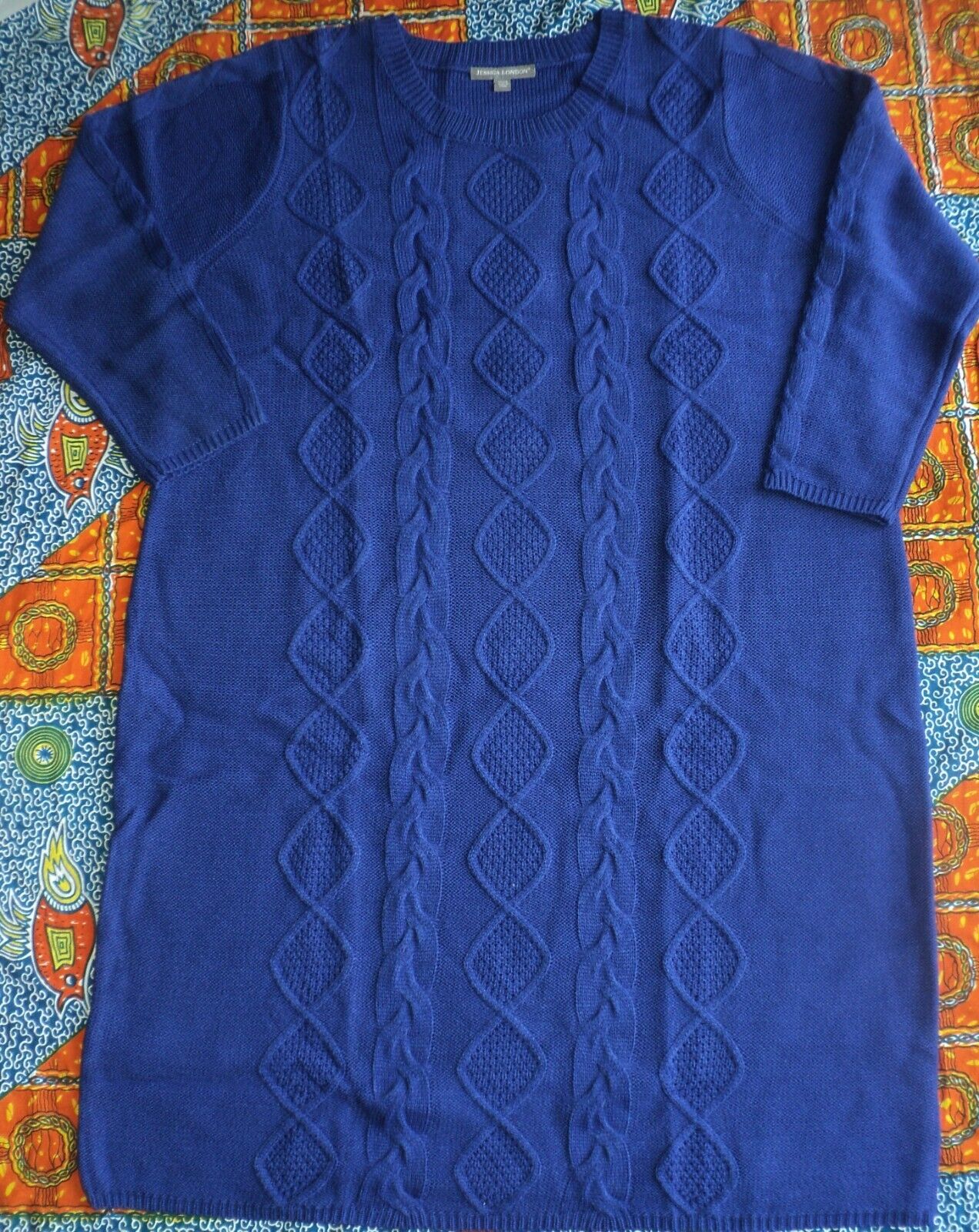 Jessica London Plus size Blue Cable Knit Long Sleeves Sweater Dress Size 30/32
