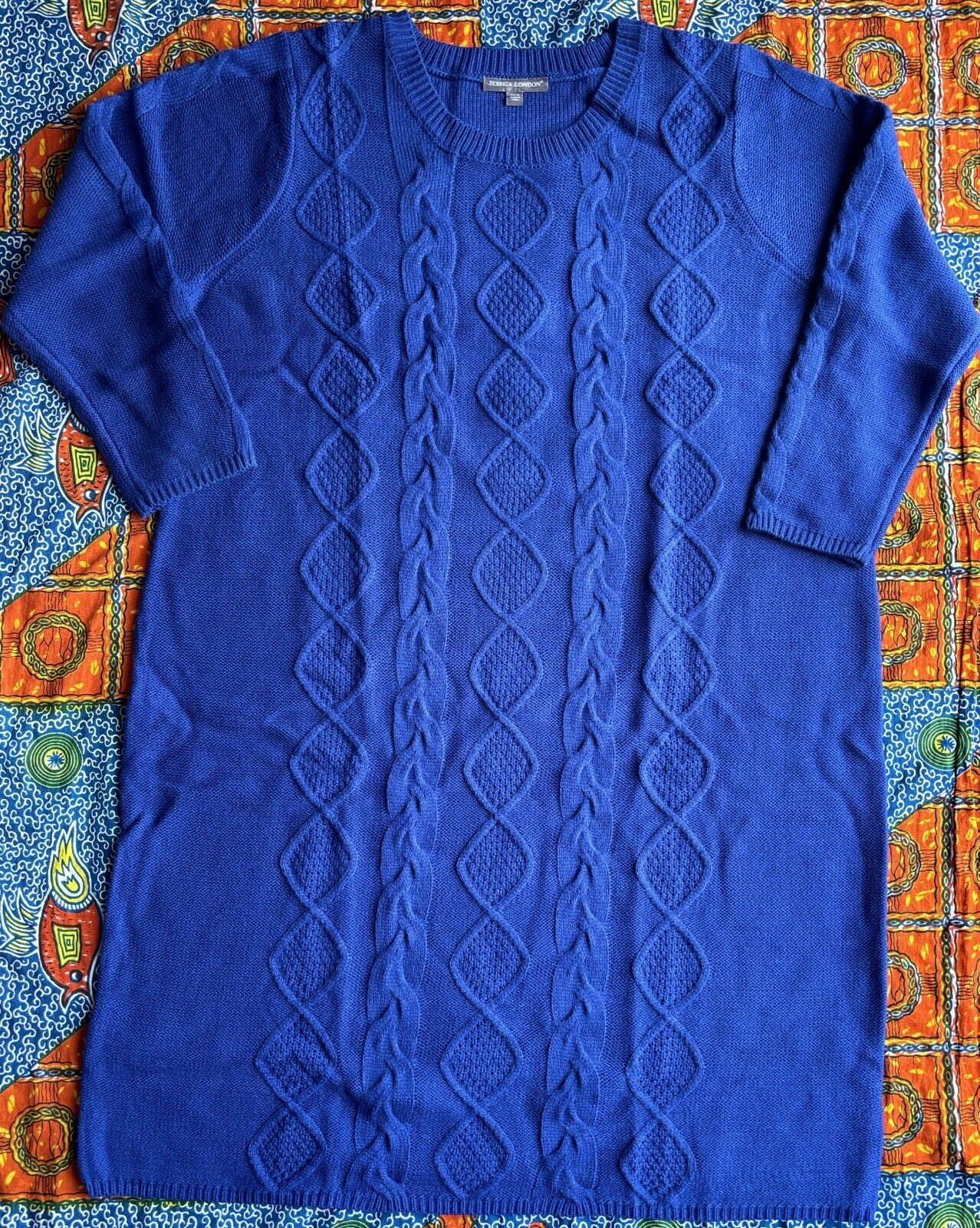 Jessica London Plus size Blue Cable Knit Long Sleeves Sweater Dress Size 30/32