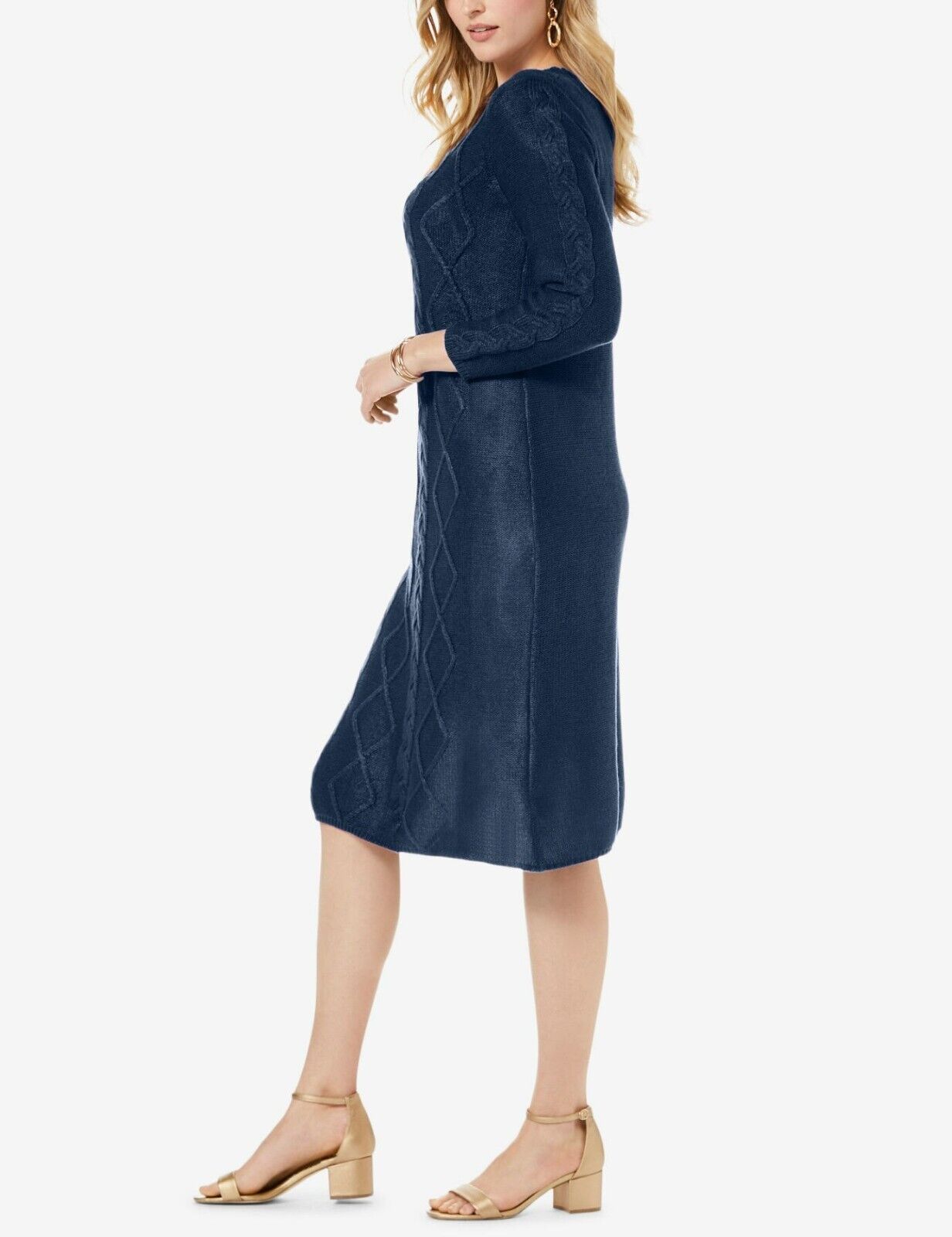 Jessica London Plus size Blue Cable Knit Long Sleeves Sweater Dress Size 30/32