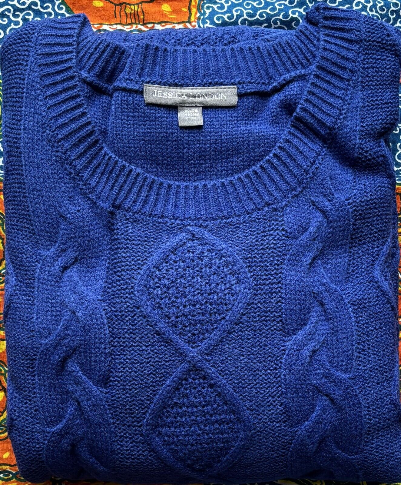 Jessica London Plus size Blue Cable Knit Long Sleeves Sweater Dress Size 30/32