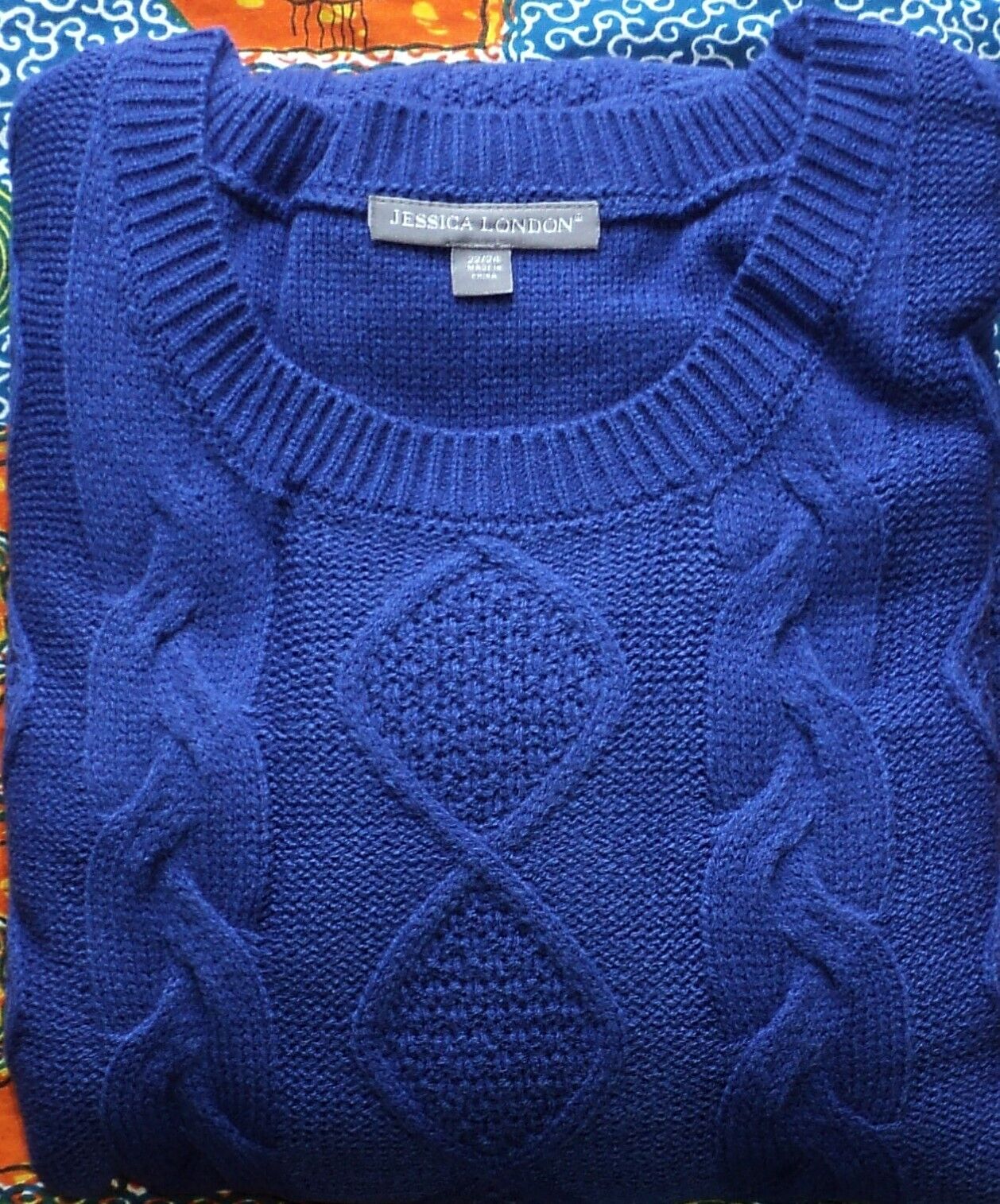 Jessica London Plus size Blue Cable Knit Long Sleeves Sweater Dress Size 30/32