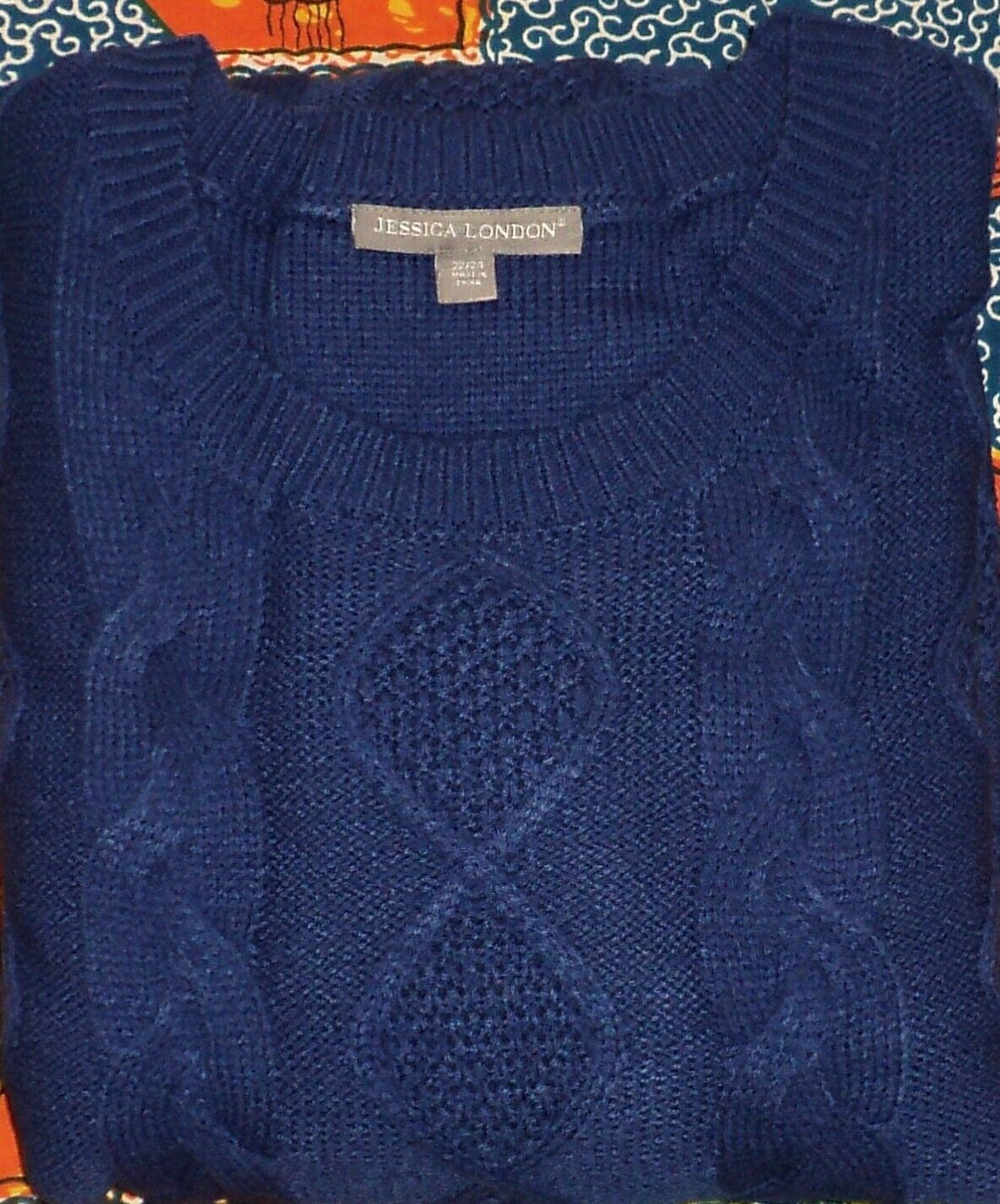 Jessica London Plus size Blue Cable Knit Long Sleeves Sweater Dress Size 30/32
