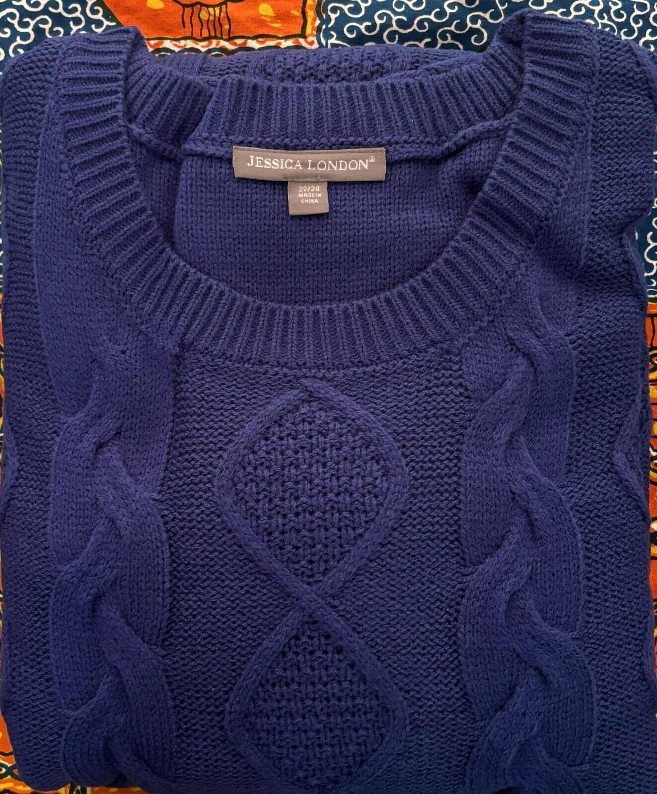 Jessica London Plus size Blue Cable Knit Long Sleeves Sweater Dress Size 30/32