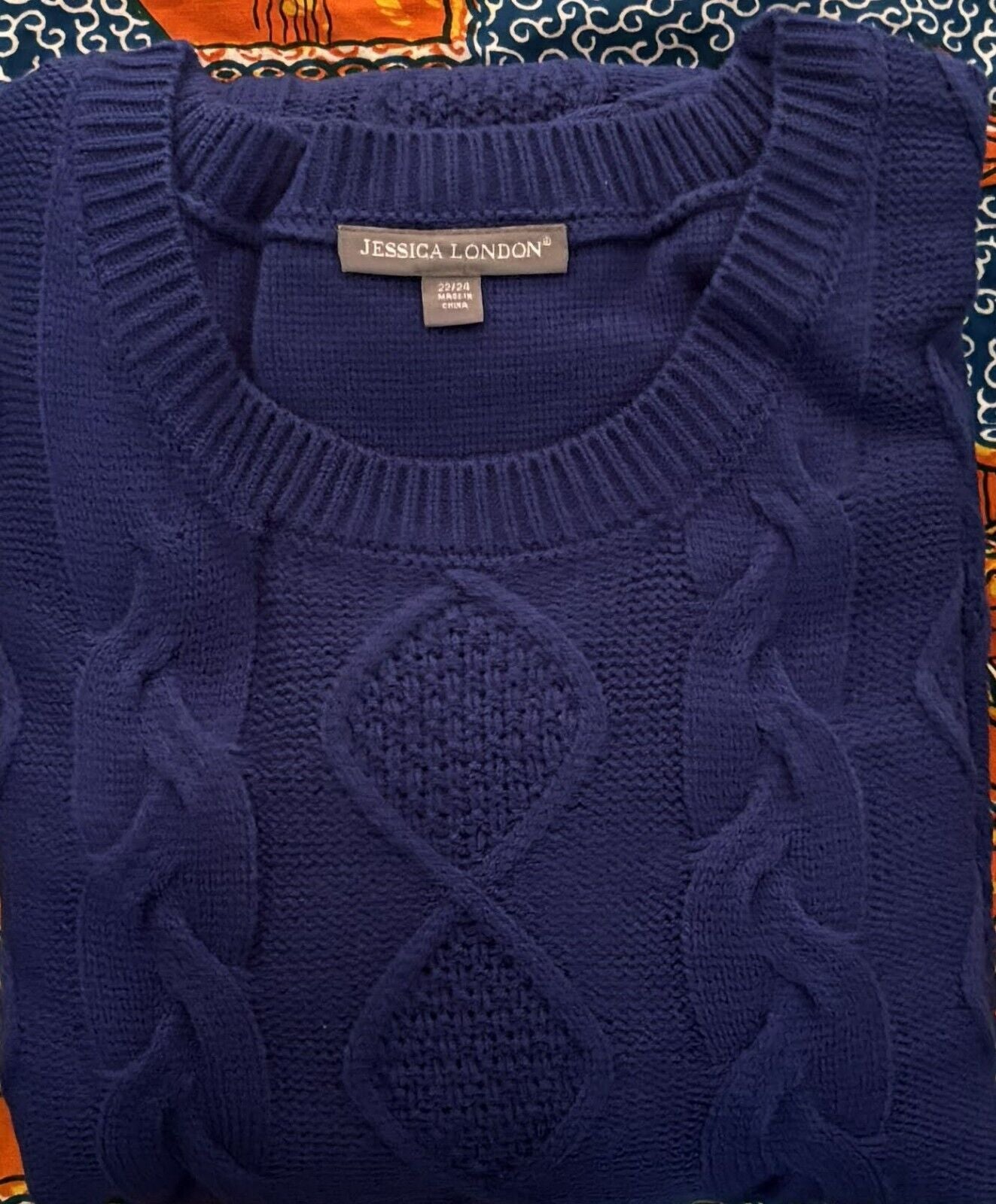 Jessica London Plus size Blue Cable Knit Long Sleeves Sweater Dress Size 30/32
