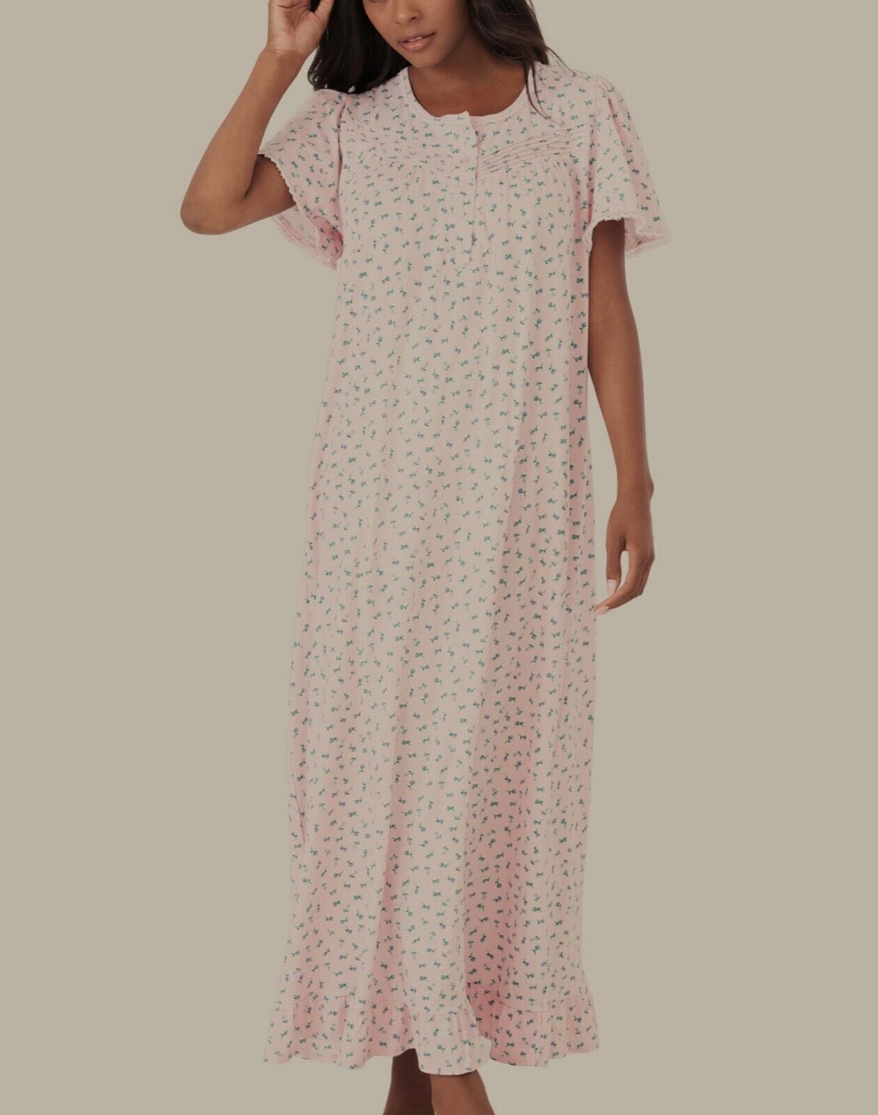 Dreams & Co. Plus Size Petite Pink Ditsy Long Cotton Knit Nightgown Size 4X