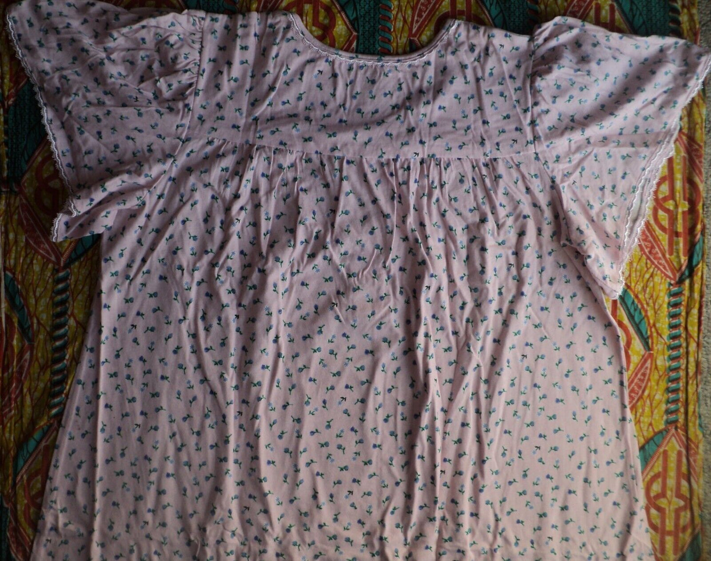 Dreams & Co. Plus Size Petite Pink Ditsy Long Cotton Knit Nightgown Size 4X