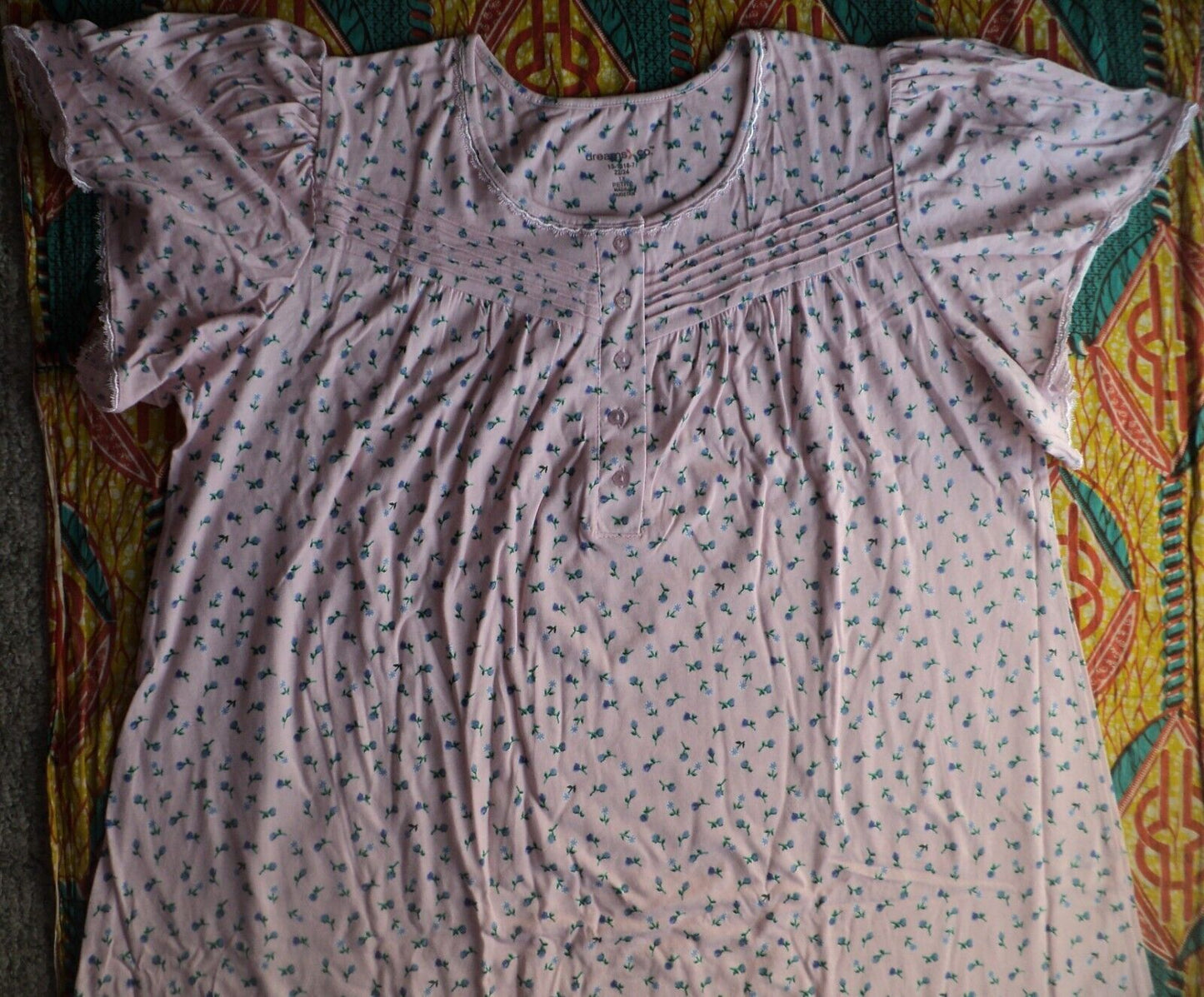 Dreams & Co. Plus Size Petite Pink Ditsy Long Cotton Knit Nightgown Size 4X