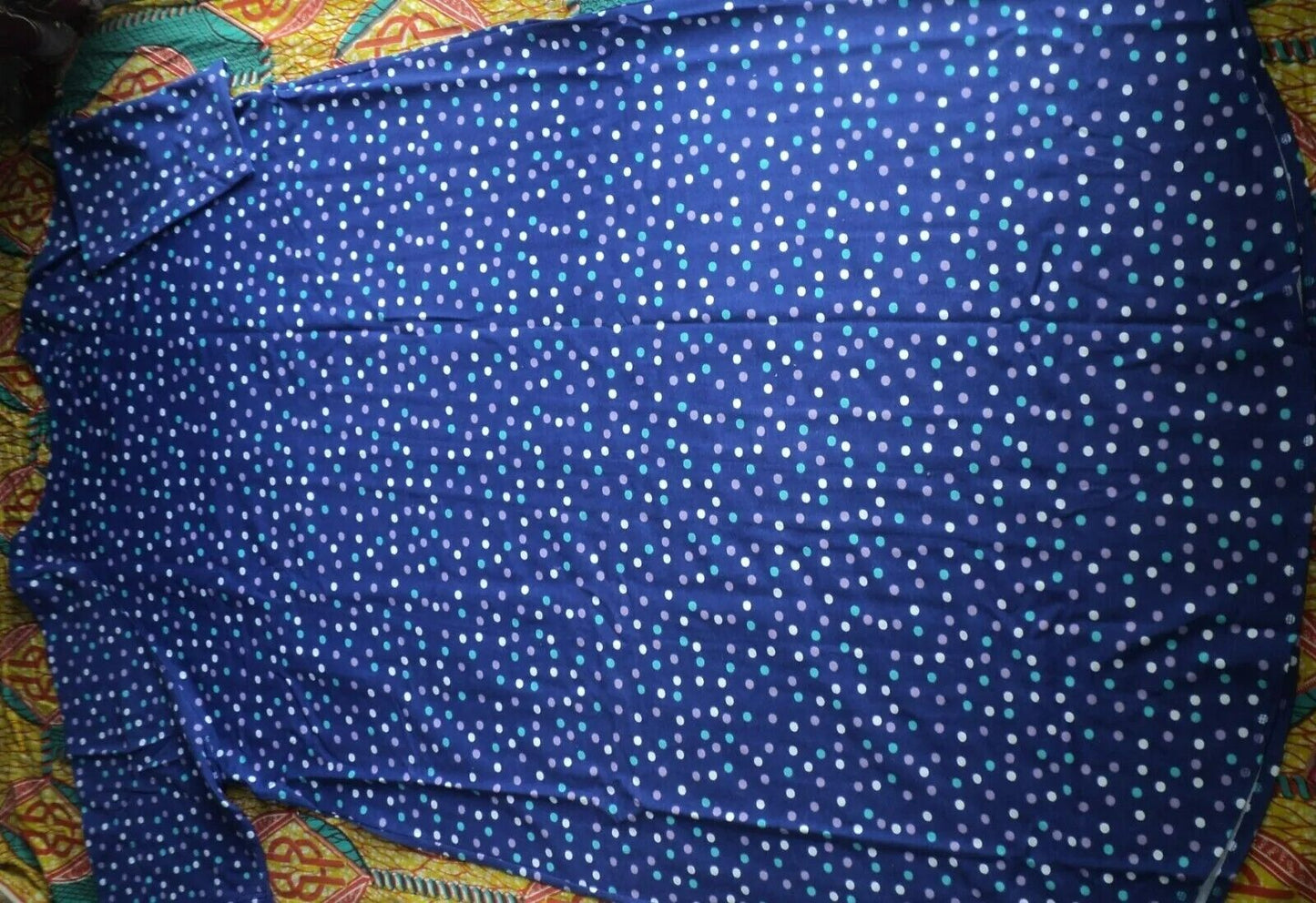 Dreams & Co. Plus Size Ultra Blue Multi Short Sleeves Long Zip-Front Robe Sz 5X