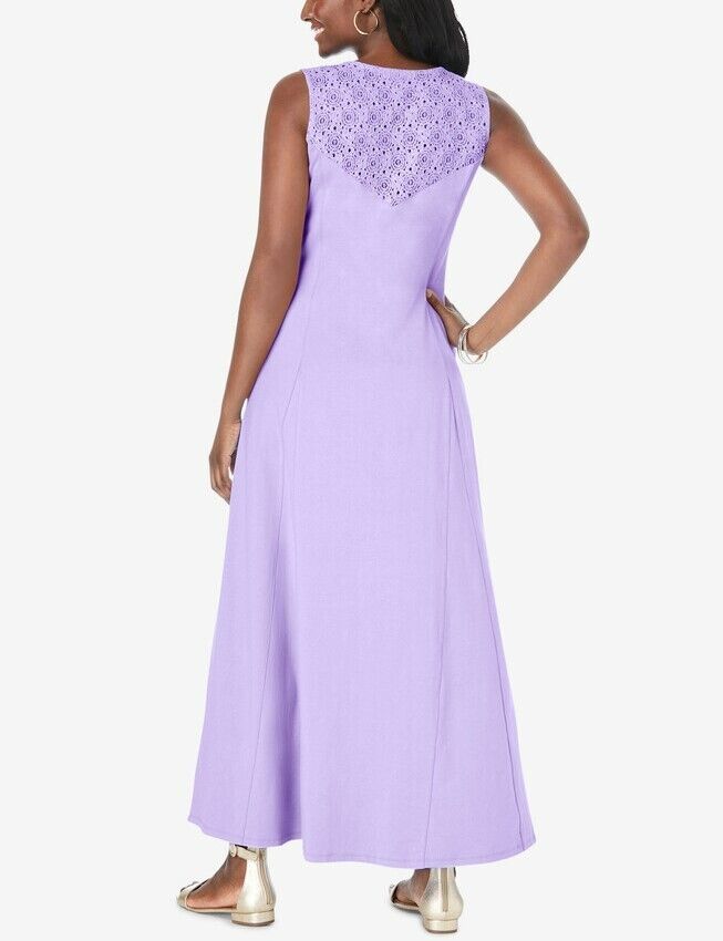 Jessica London Plus Size Pink Sleeveless Crochet Detail Maxi Dress Size 26W