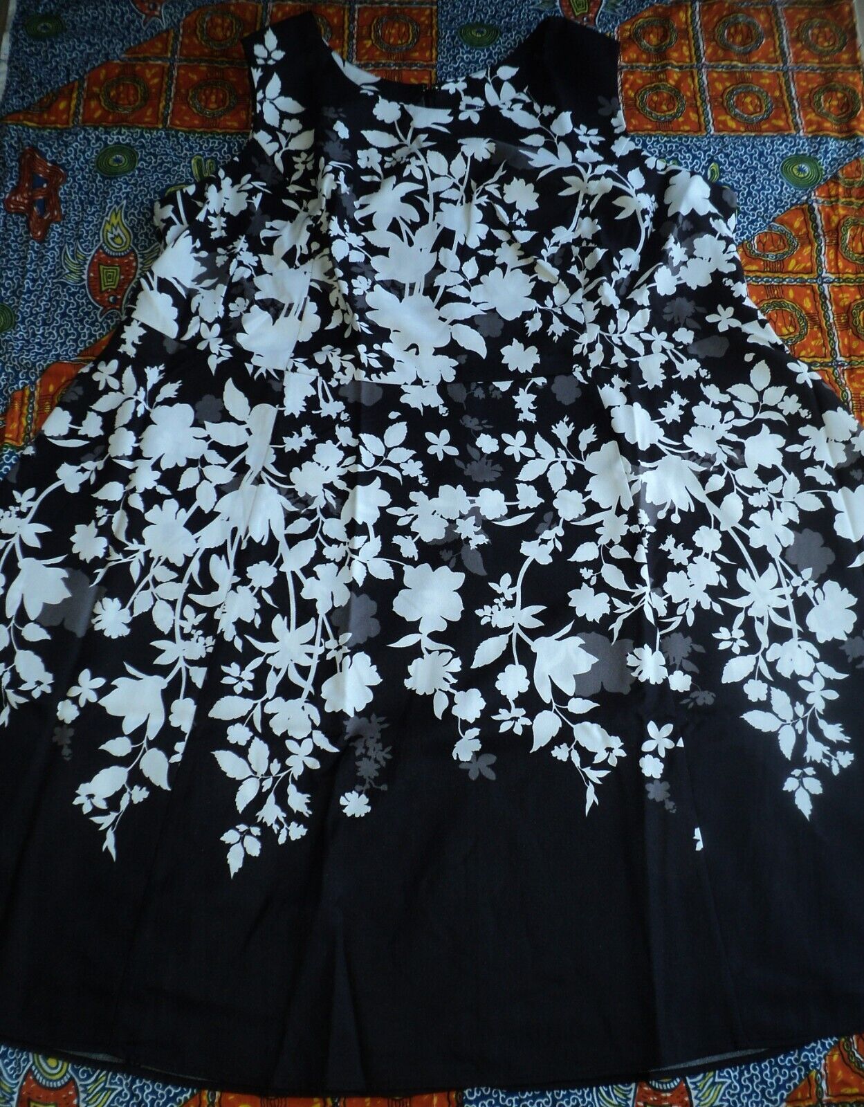 Roaman's Plus Size Sleeveless Black Vine Placement Fit-And-Flare Dress Size 34W