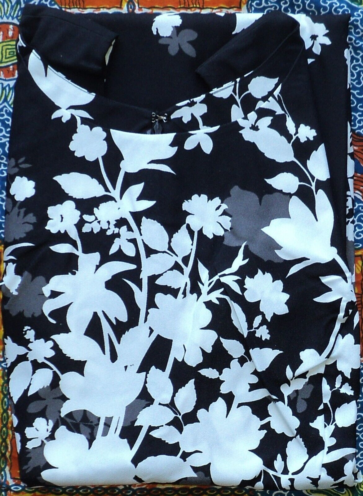 Roaman's Plus Size Sleeveless Black Vine Placement Fit-And-Flare Dress Size 34W