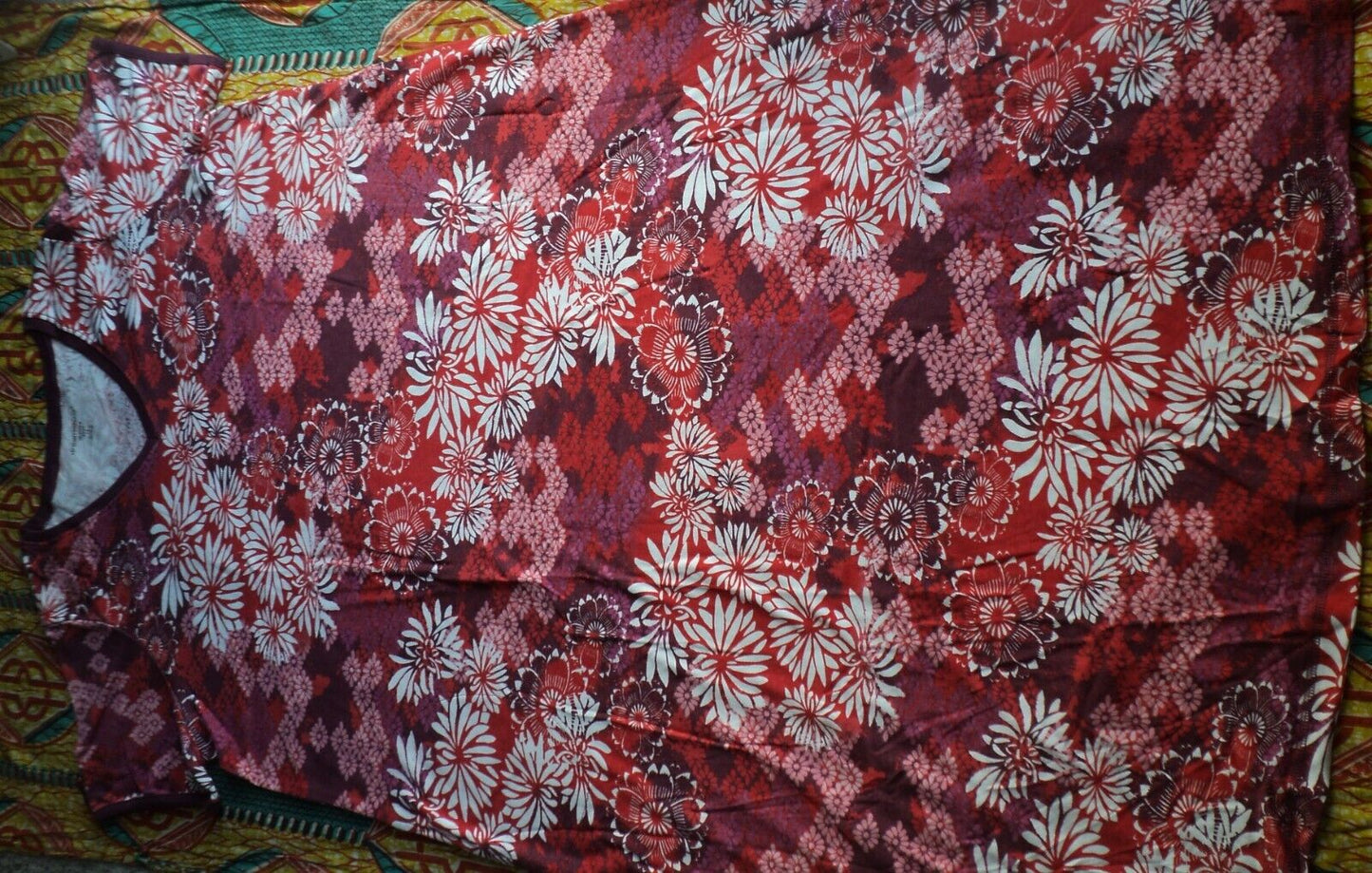Dreams & Co. Plus Size Pomegranate Floral Long T-Shirt Lounger Size 4X(34/36)