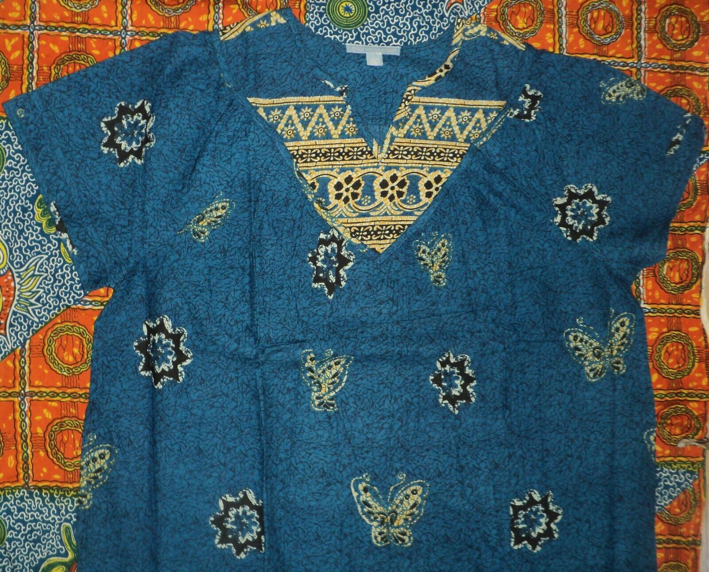 Only Necessities Plus Size Blue Butterfly Notch Neck Lounger Size 2X(26/28)