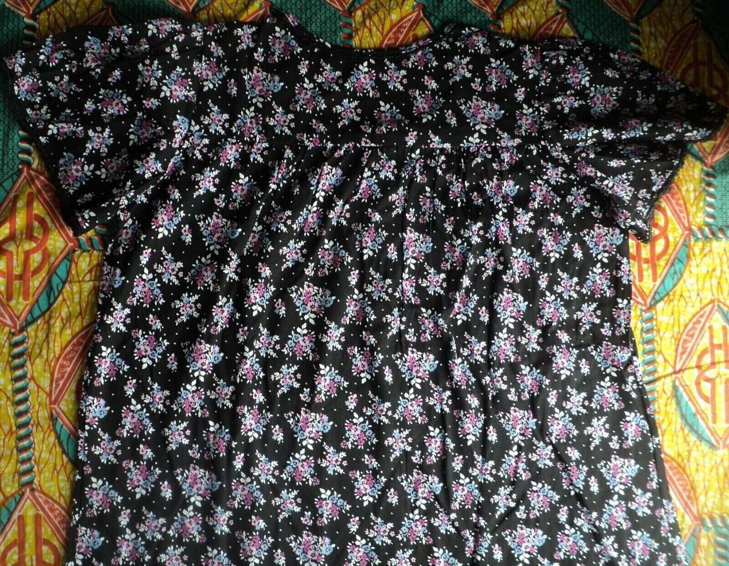 Dreams & Co. Plus Size Petite Black Bouquet Long Cotton Knit Nightgown Size 1X