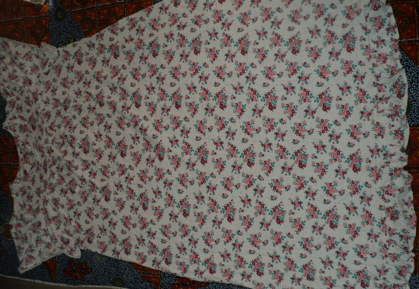 Dreams & Co. Plus Size White Multi Long Cotton Knit Nightgown Size 2X(26/28)