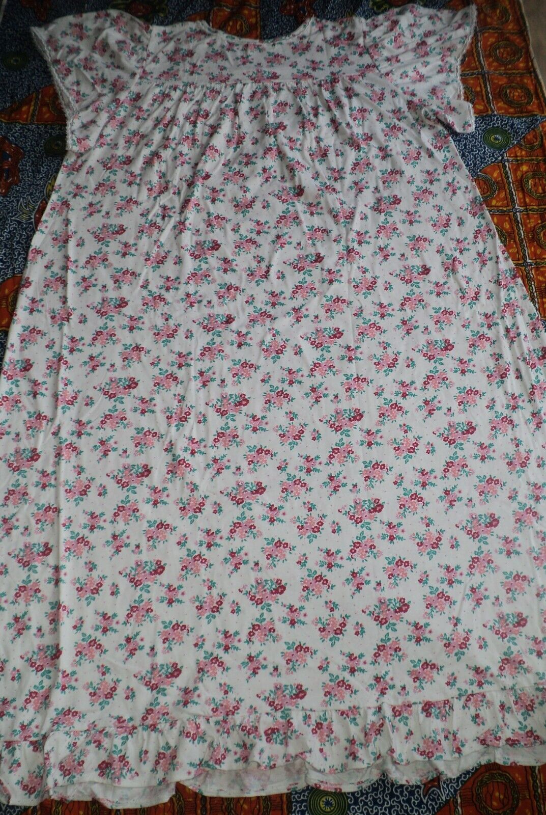 Dreams & Co. Plus Size White Multi Long Cotton Knit Nightgown Size 2X(26/28)