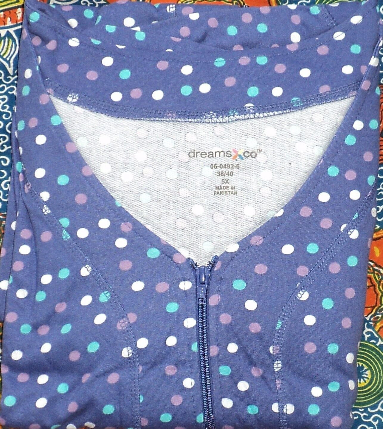 Dreams & Co. Plus Size Ultra Blue Multi Short Sleeves Long Zip-Front Robe Sz 4X