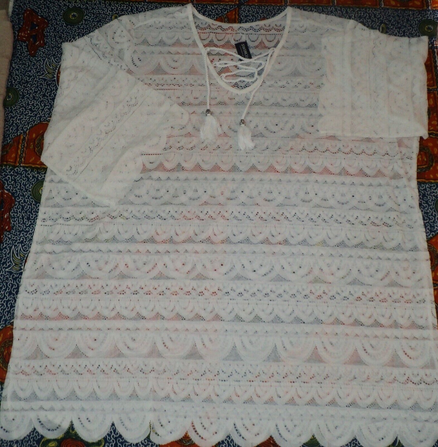 Swimsuits for all Plus Size White Scallop Lace Cover Up Size 34/36