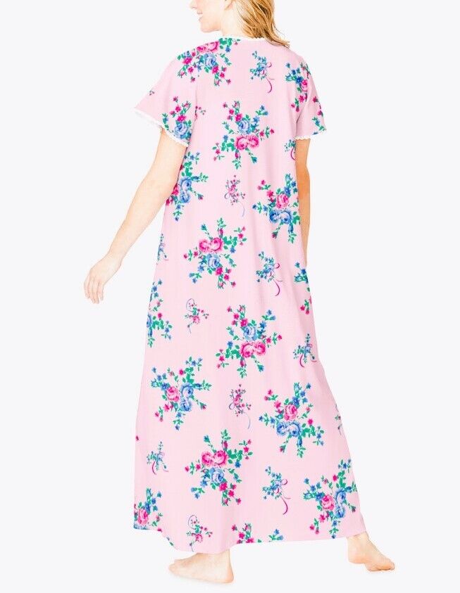 Only Necessities Plus Size Pink Floral Long Pintucked Knit Nightgown Size 3X