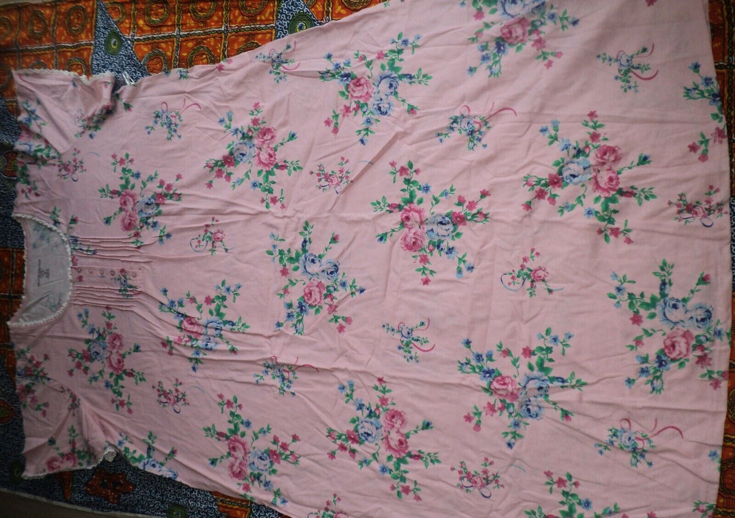 Only Necessities Plus Size Pink Floral Long Pintucked Knit Nightgown Size 4X