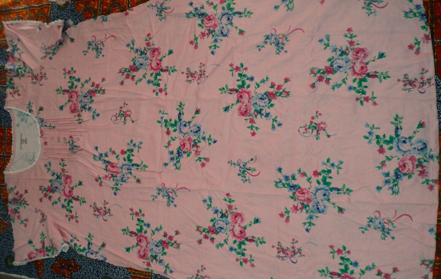 Only Necessities Plus Size Pink Floral Long Pintucked Knit Nightgown Size 4X