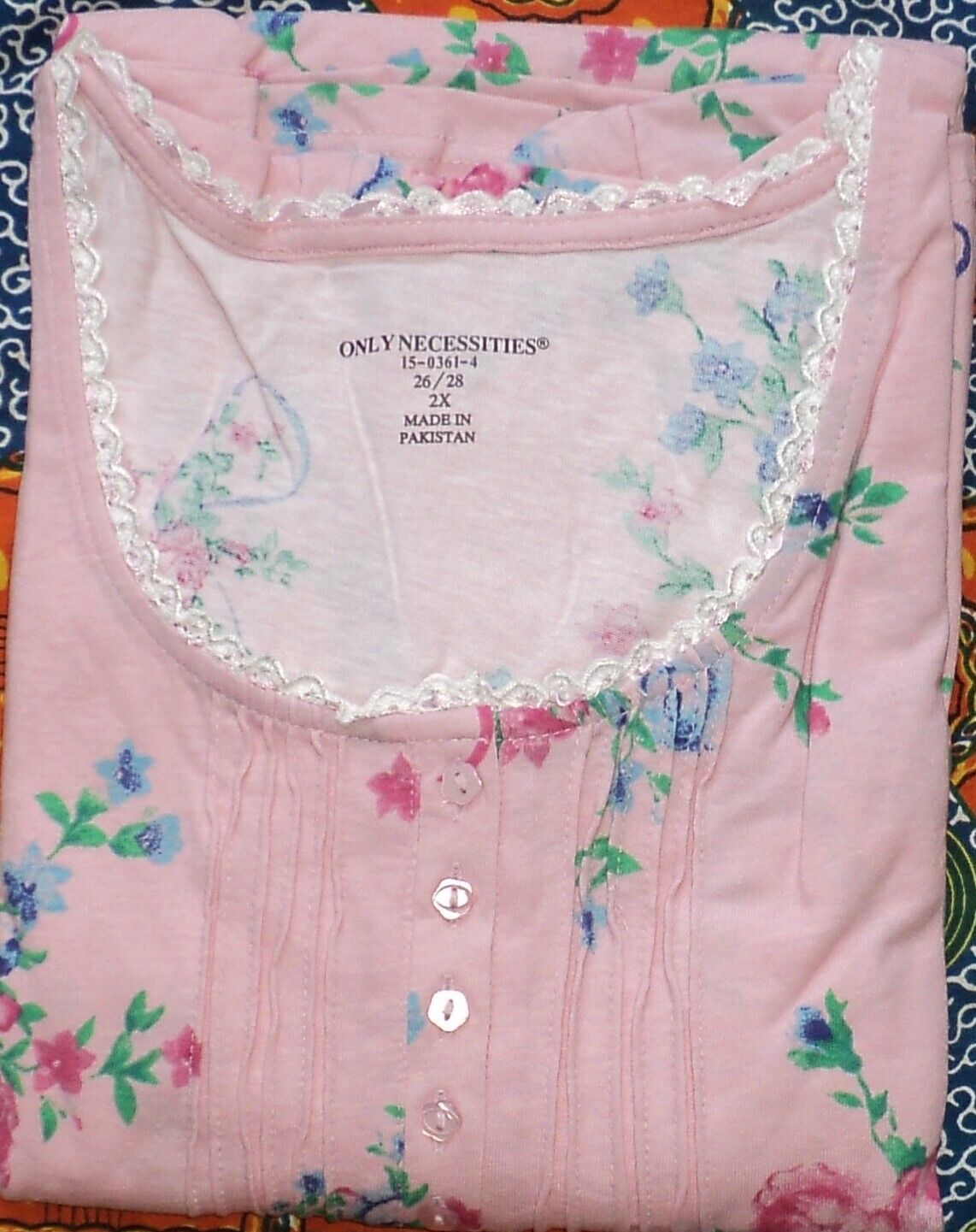 Only Necessities Plus Size Pink Floral Long Pintucked Knit Nightgown Size 4X