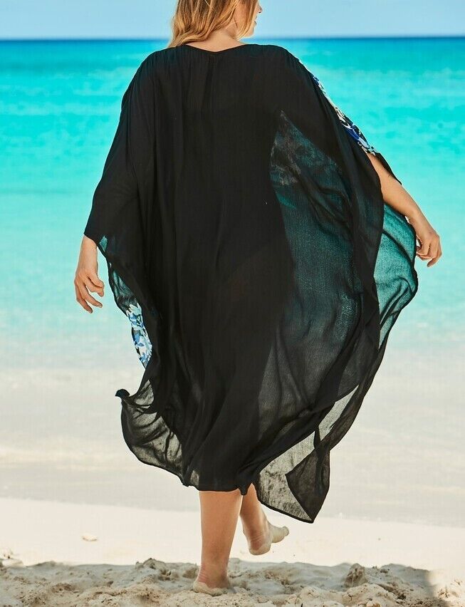 Swimsuits For All Plus Size Pink Floral Long Embroidered Caftan Cover Up 22/24