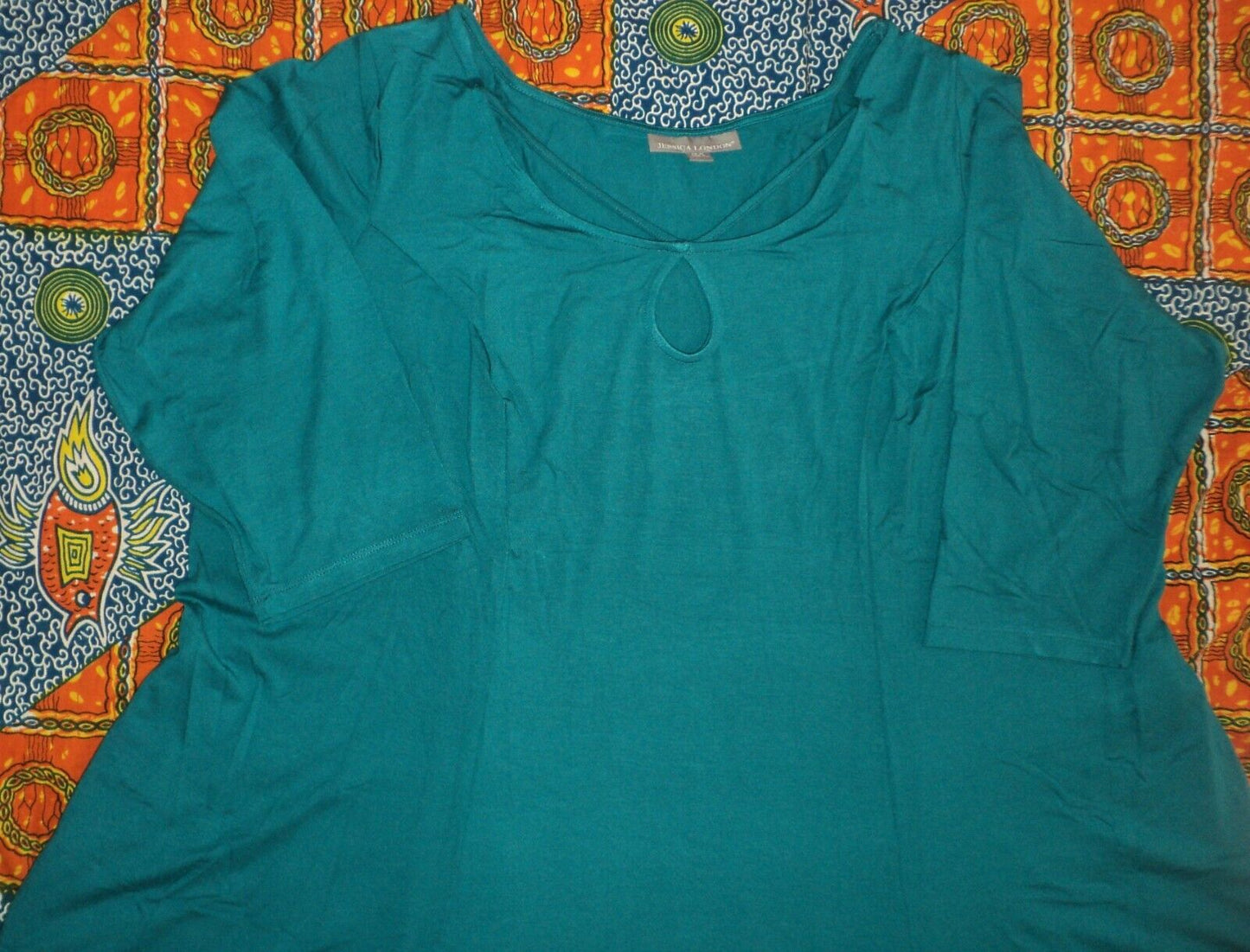 Jessica London Plus Size Deep Teal 3/4 sleeves Twisted Keyhole Dress Size 18W