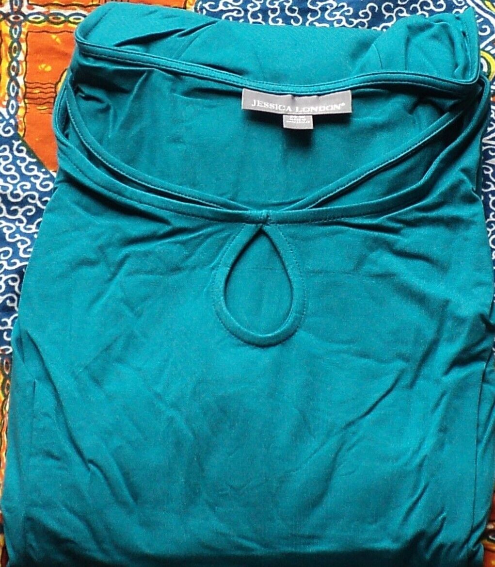 Jessica London Plus Size Deep Teal 3/4 sleeves Twisted Keyhole Dress Size 18W