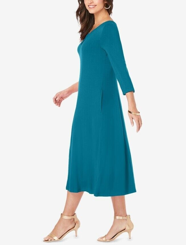 Jessica London Plus Size Deep Teal 3/4 sleeves Twisted Keyhole Dress Size 24W