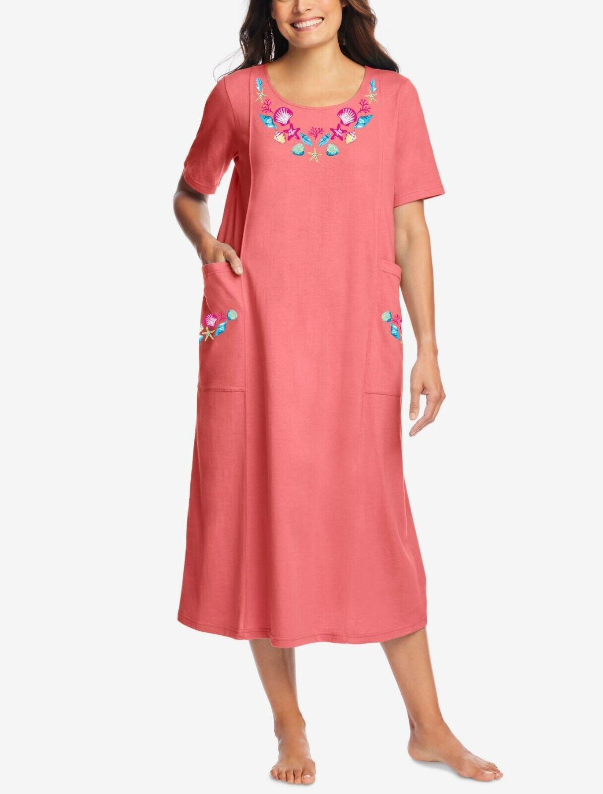 Dreams & Co. Plus Size Sweet Coral Short Sleeves Sleep Shirt Tee Size 5X(38/40)