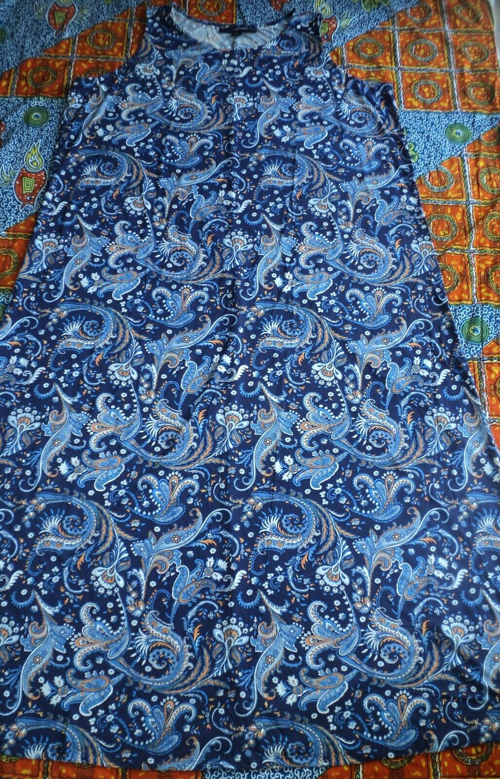 Denim 24/7 Plus Size Petite Navy Folklore Ultra Smooth Print Maxi Dress Size 4X