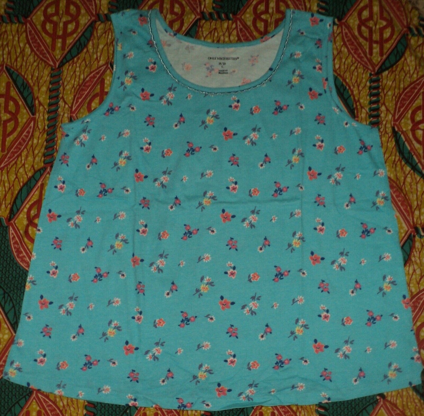 Only Necessities Plus Size Bright Aqua Flowers 3-piece Cotton Pajama Set Size L