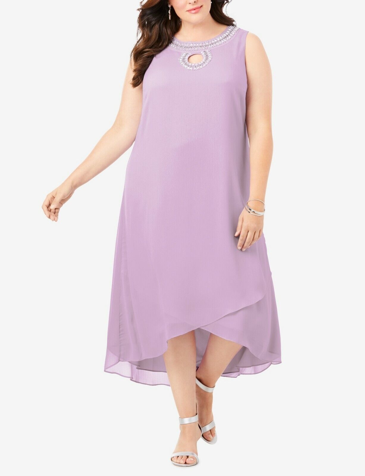 Denim 24/7 Plus Size Pale Lavender Embellished High-Low Sleeveless Dress Sz 28W