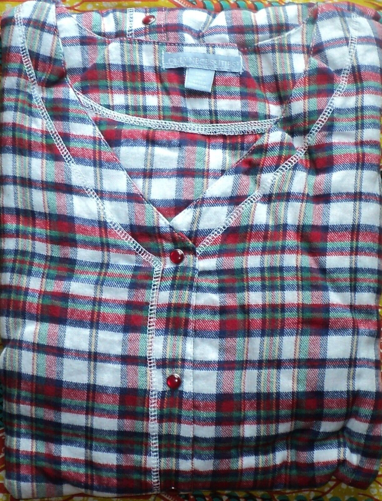 Only Necessities Plus Size Red White Plaid Flannel Snap-Front Lounger Size 2X