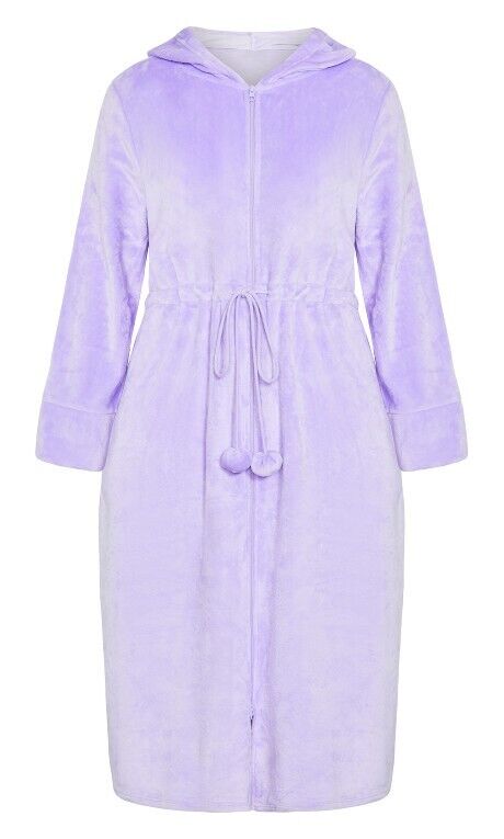 Avenue Plus Size Lavender Zip Front Plain Hooded Robe Size 14/16