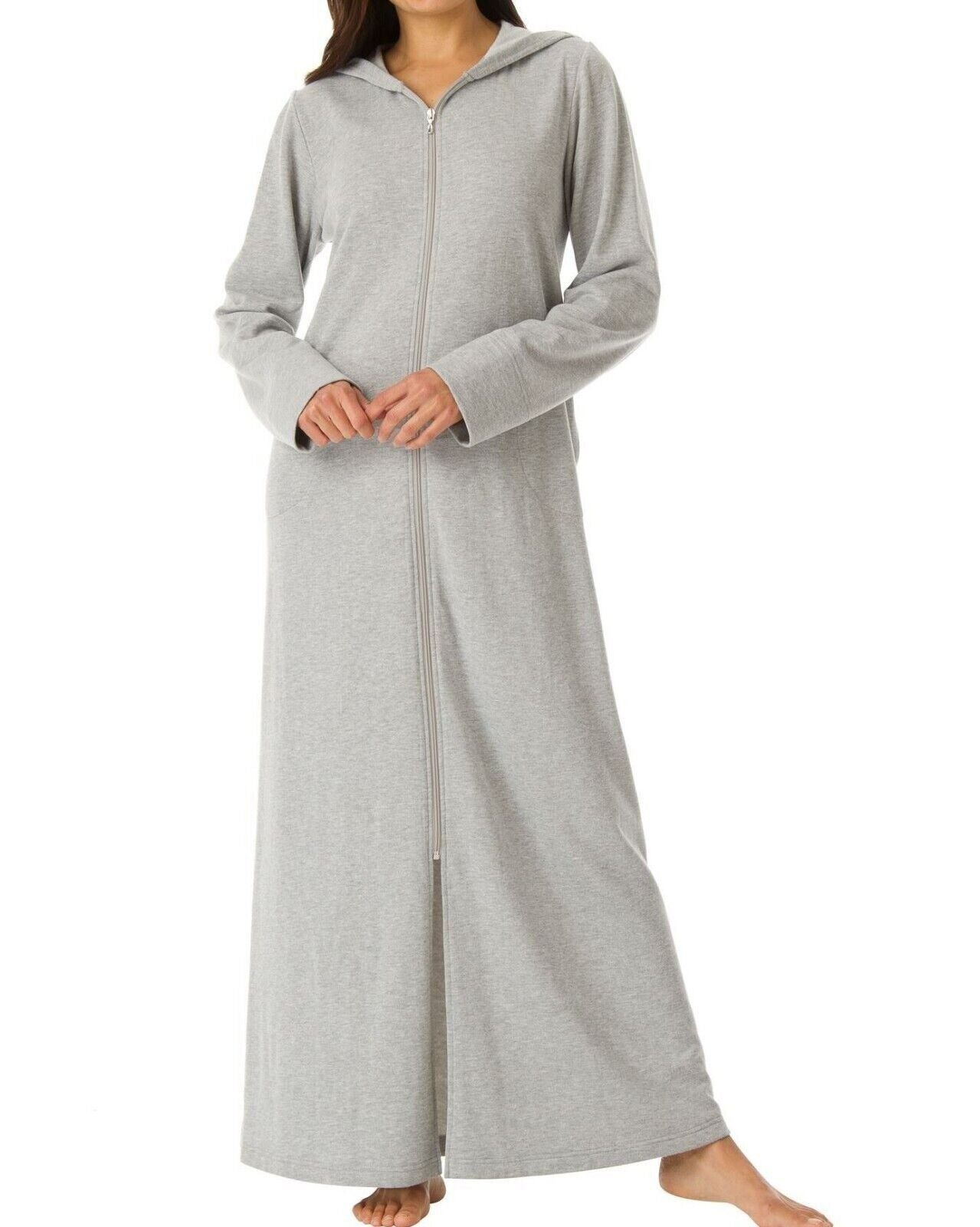 Dreams & Co. Plus Size Heather Grey Long Fleece Hoodie Robe Size 1X(22/24)