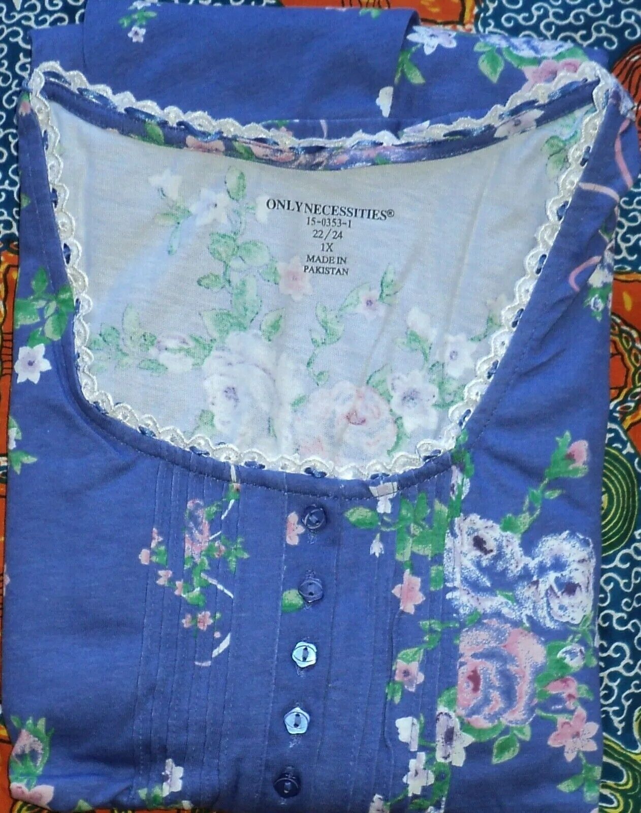 Only Necessities Plus Size Periwinkle Floral Long Pintucked Knit Nightgown Sz 5X